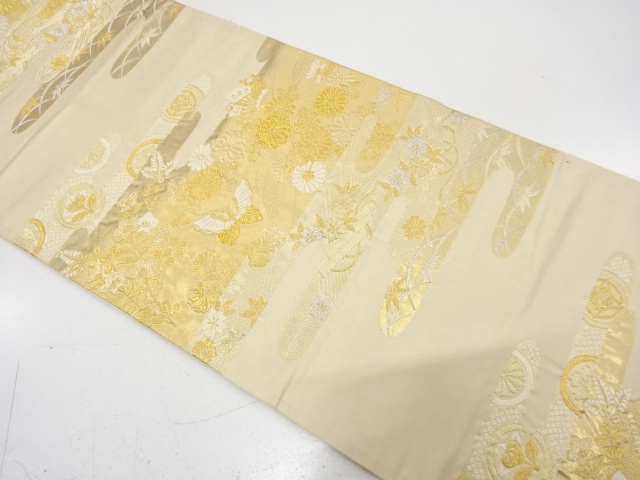 JAPANESE KIMONO / ANTIQUE FUKURO OBI / SILK / WOVEN AUTUMN FLOWERS
